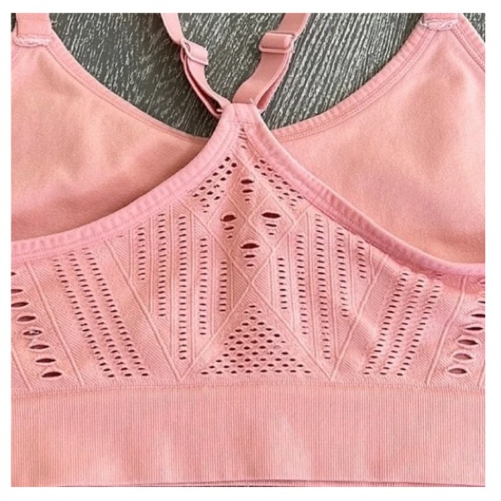 Ryka Blush Pink Sports Bra Cut-out Pattern Adjustable Straps Size L - Picture 5 of 8